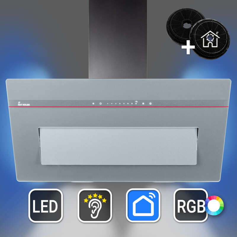 Dunstabzugshaube 90cm matt grau PLOOM9005G RGBW...