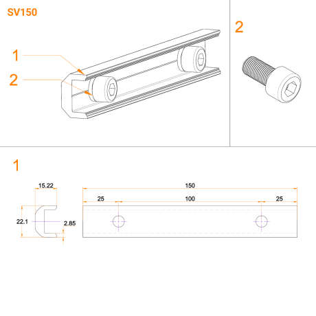 SV150 rail connector 150 mm