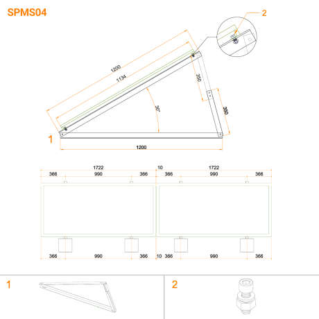 SPMS04 Verstellbare Aufst&auml;nderung Flachdach f&uuml;r 2 Module